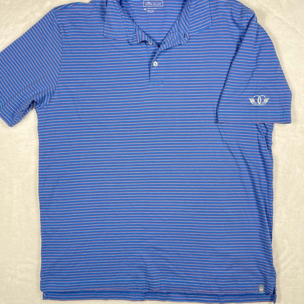 Peter Millar Blue Striped Golf Polo Embellished w/Cherry Creek Country Club logo